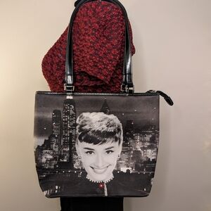 Y2K Audrey Hepburn Printed Shoulder Bag With Rhinestones